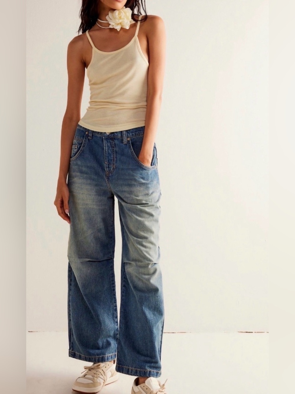 Free People, We The Free Twin Flame Mid-rise Cropped Wide Leg Jeans, NWOT Boho